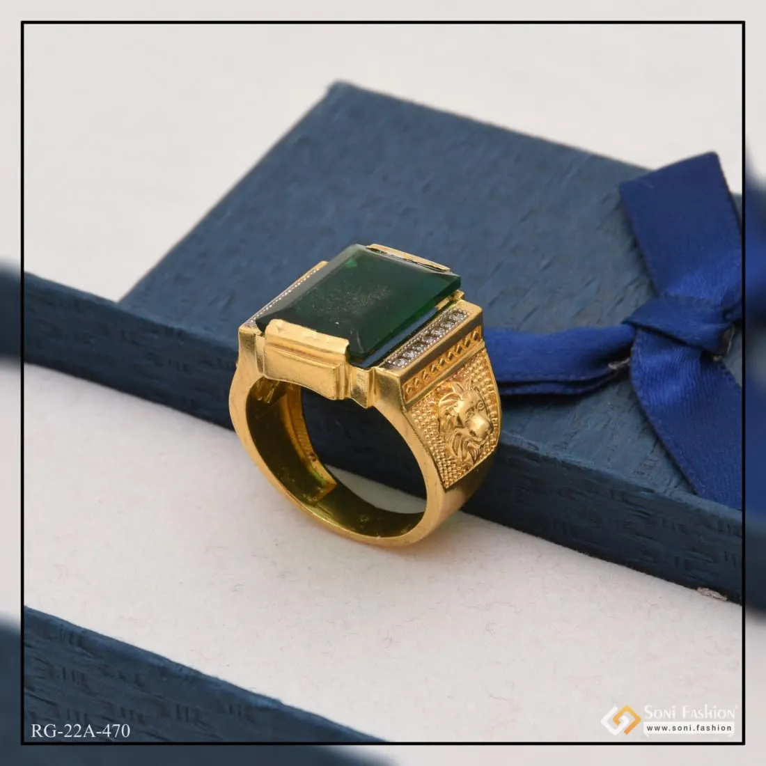 1 Gram Gold Forming Green Stone with Diamond Sophisticated Design Ring - Style A470