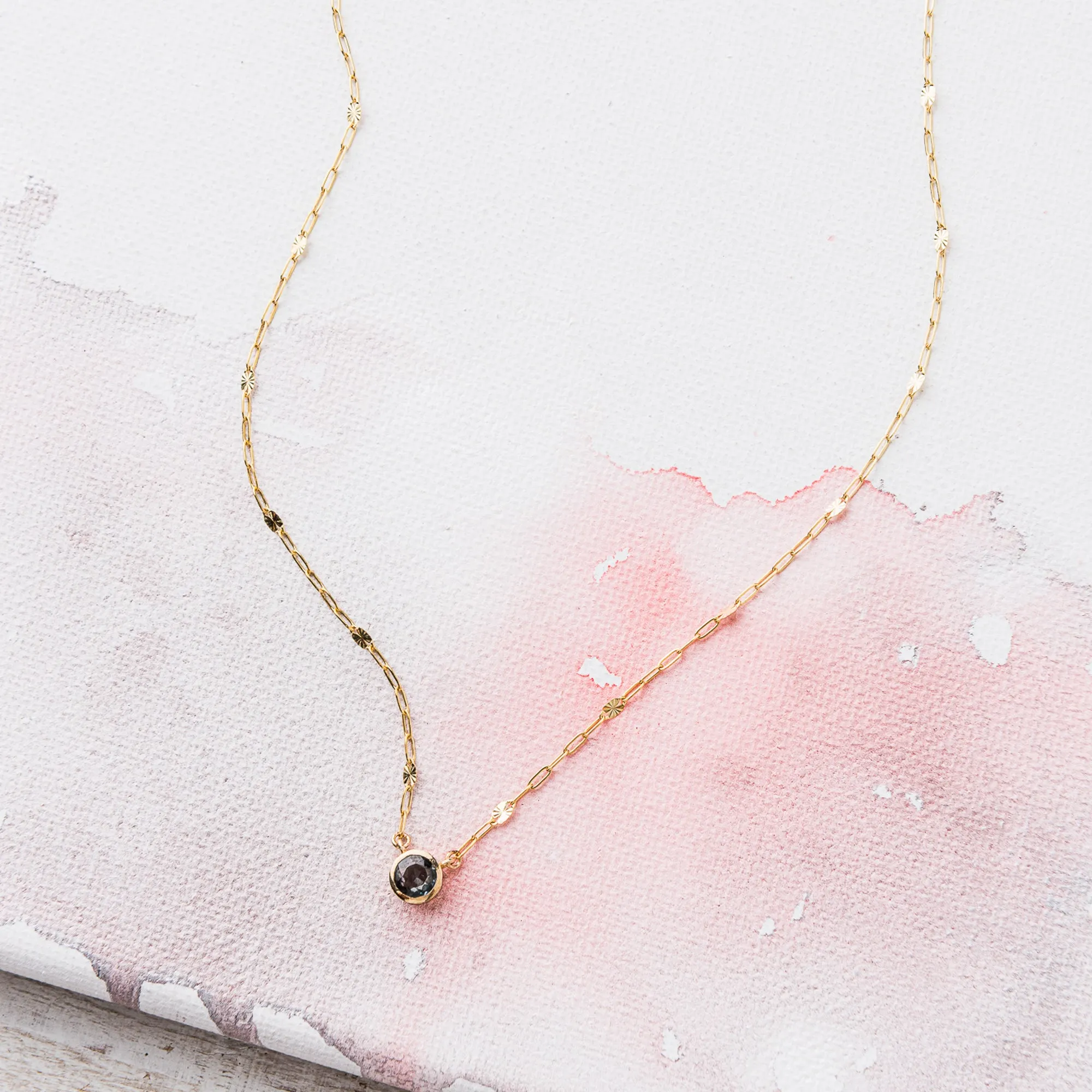 Blue Spinel Round Necklace on Sunburst Satellite Chain in 14k Gold