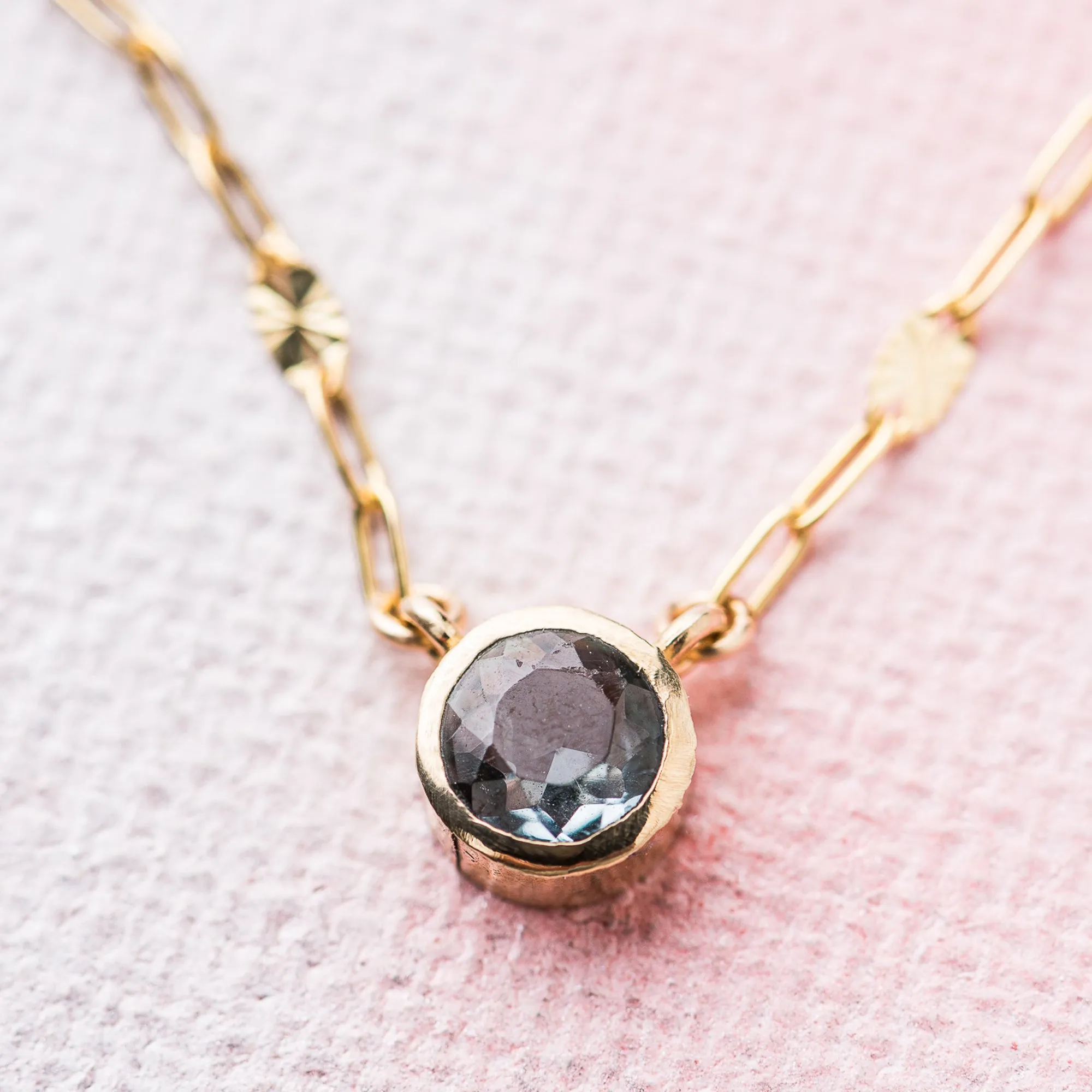 Blue Spinel Round Necklace on Sunburst Satellite Chain in 14k Gold