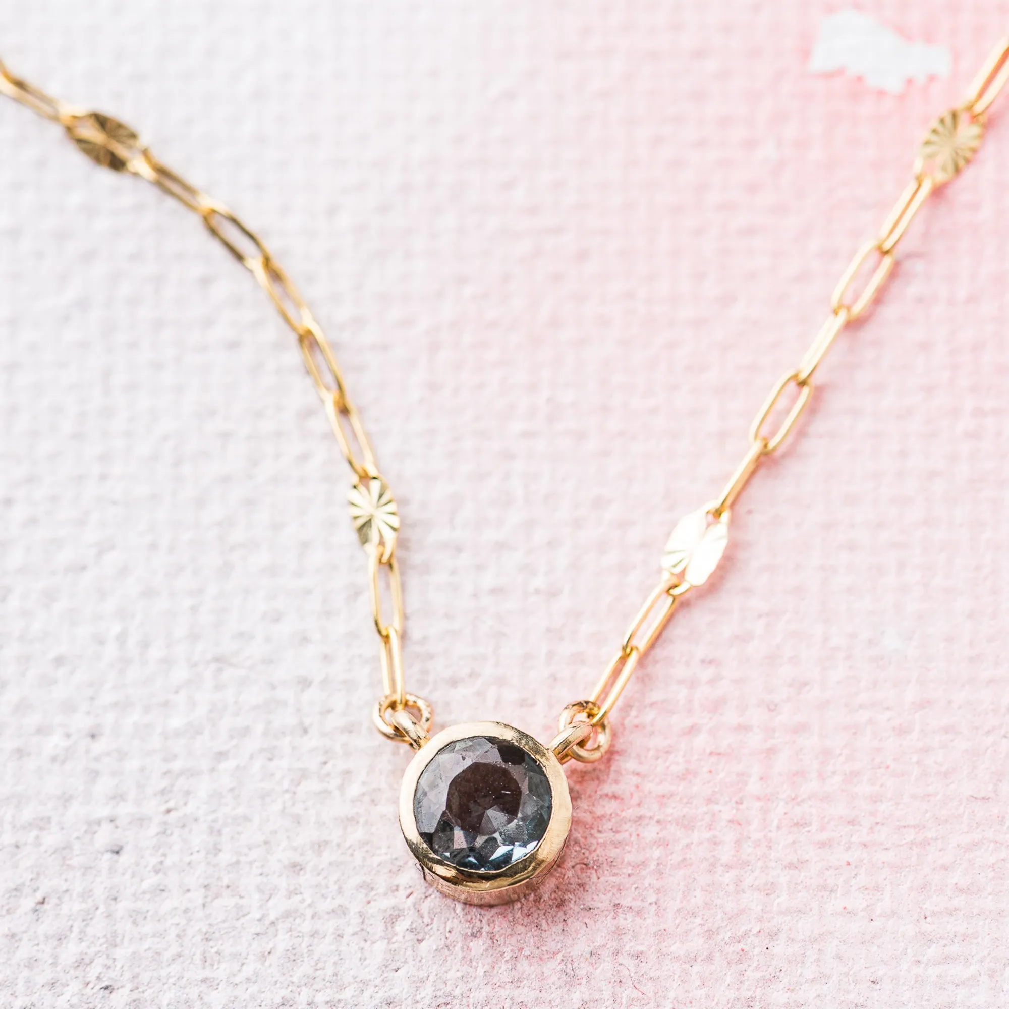 Blue Spinel Round Necklace on Sunburst Satellite Chain in 14k Gold