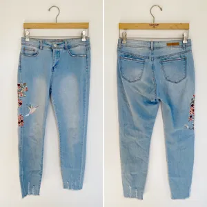 Boutique Embroidered Raw Hem Skinny Jeans 30