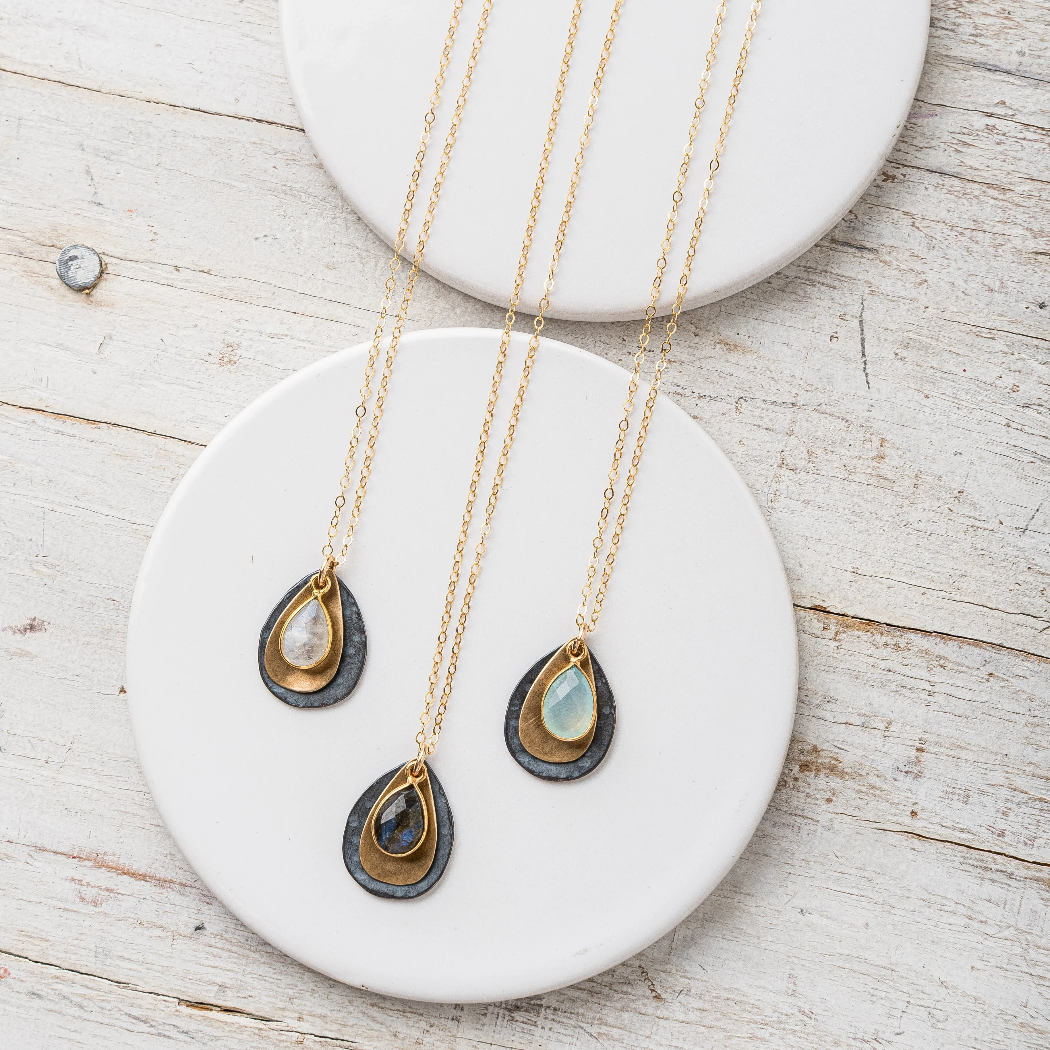 Chalcedony Mixed Metal Petal Necklace