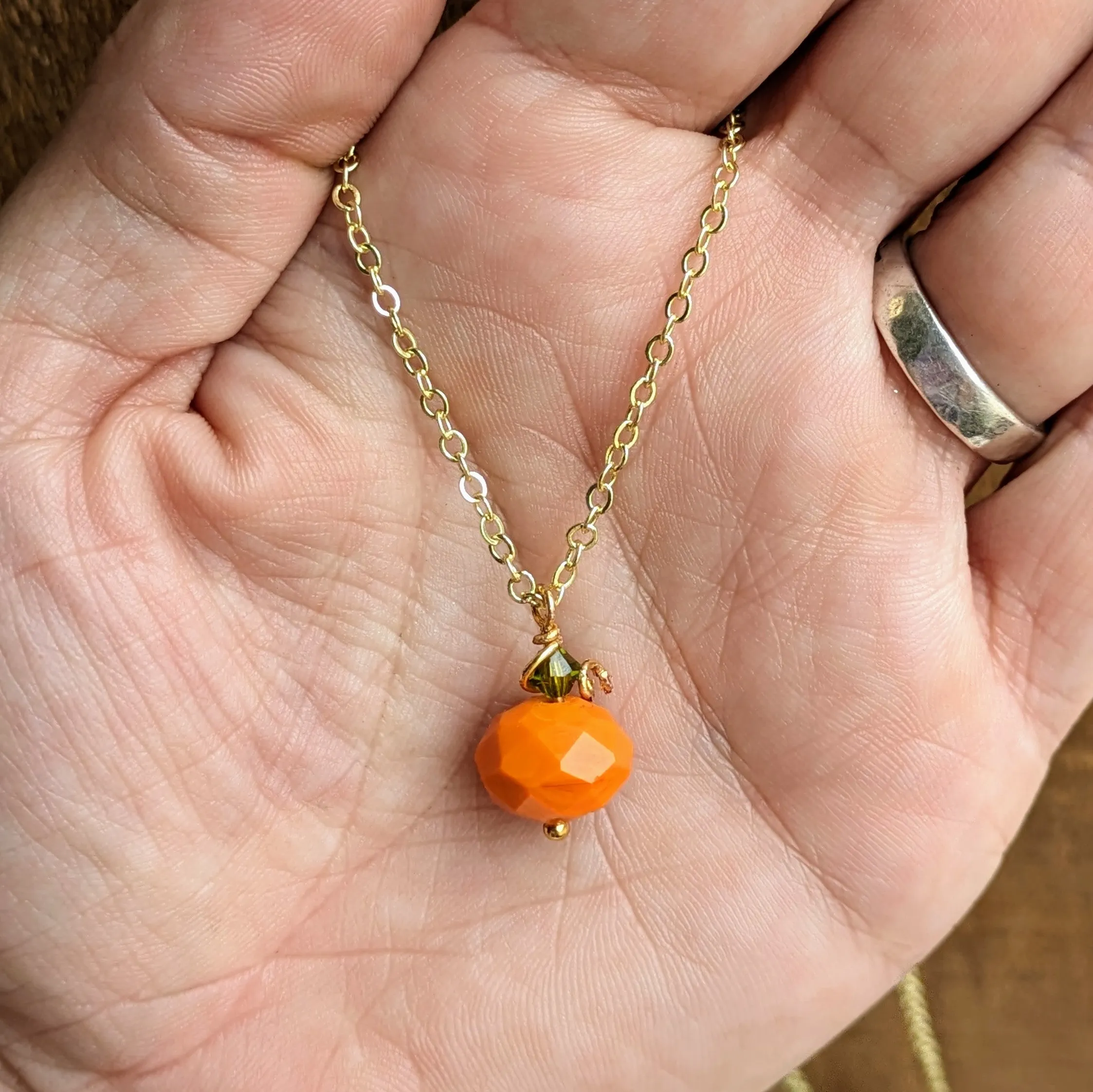 Dainty Pumpkin Crystal Necklace