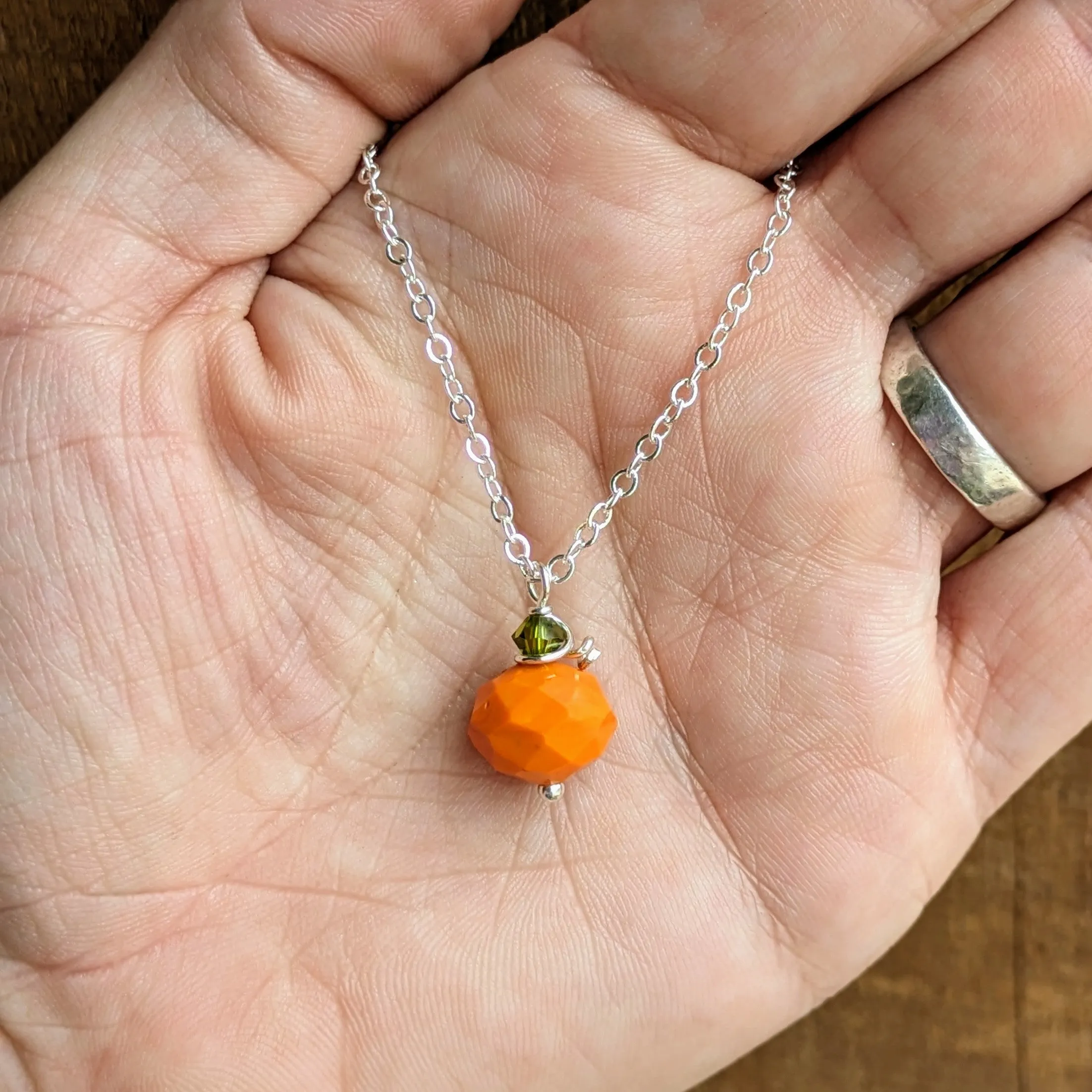 Dainty Pumpkin Crystal Necklace
