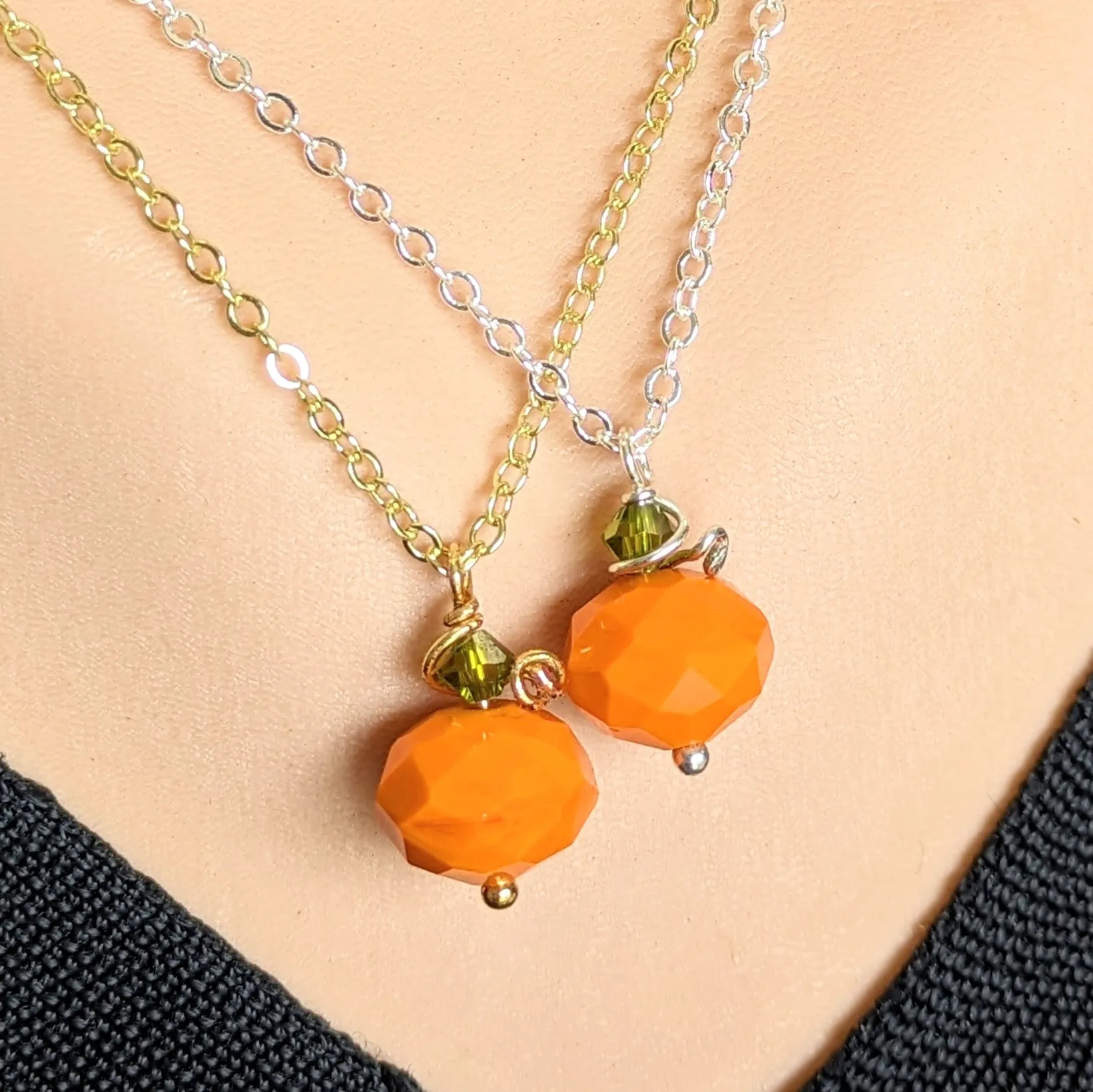 Dainty Pumpkin Crystal Necklace