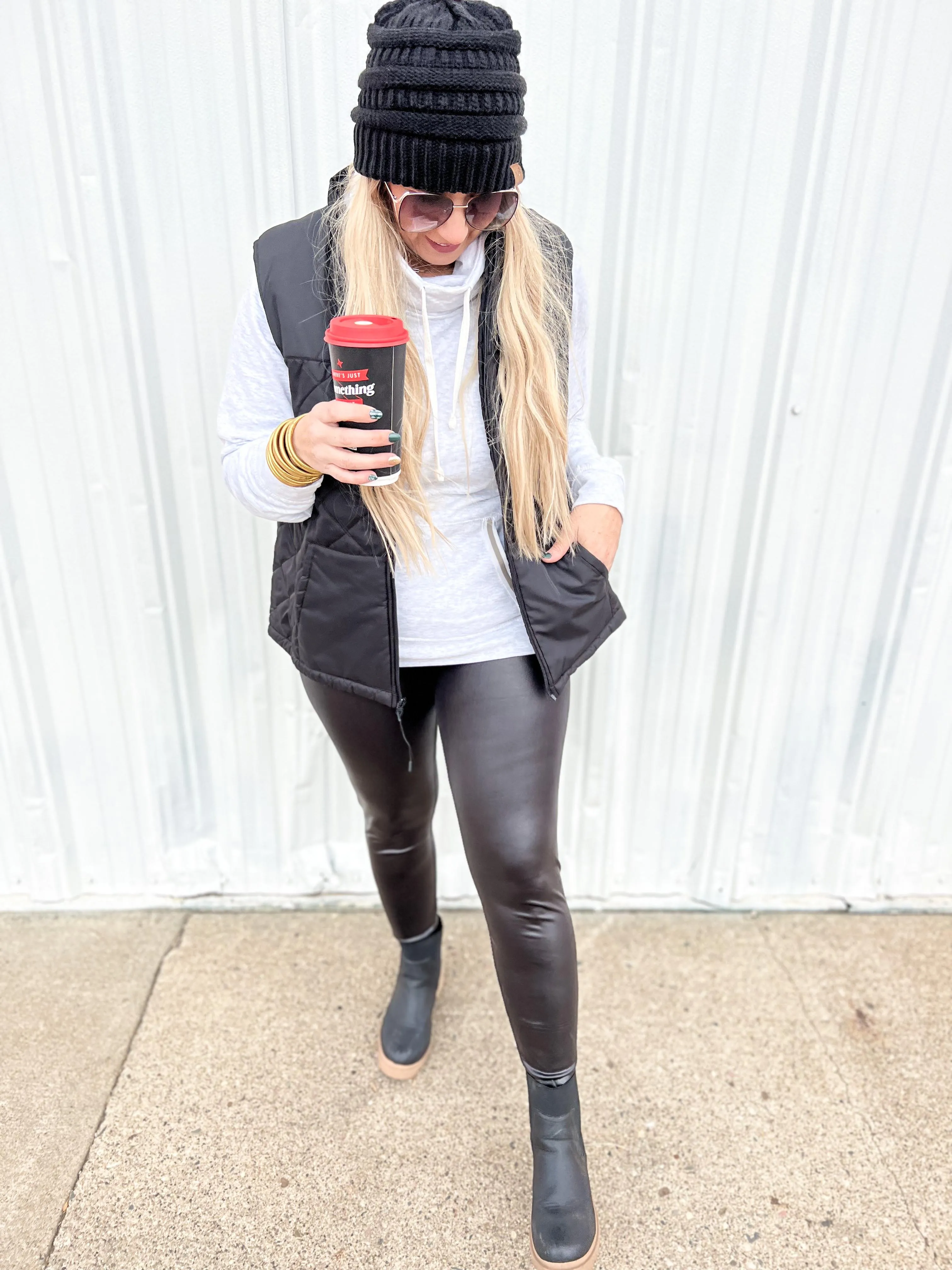 FAUX LEATHER HEART HIP HIGH WAIST LEGGINGS - Final Sale