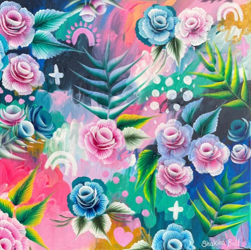 Fluro Pinky Flower Ferns