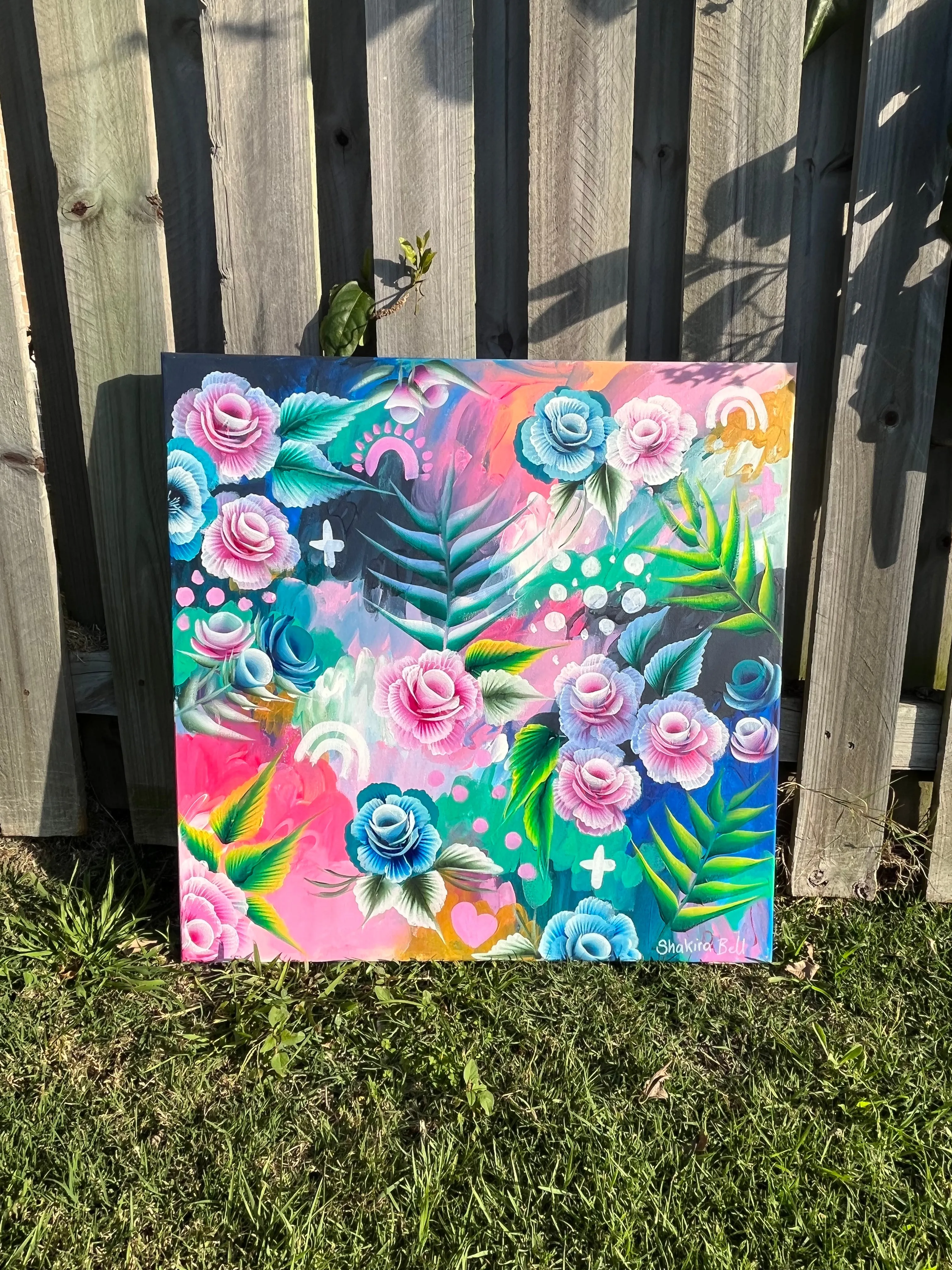 Fluro Pinky Flower Ferns