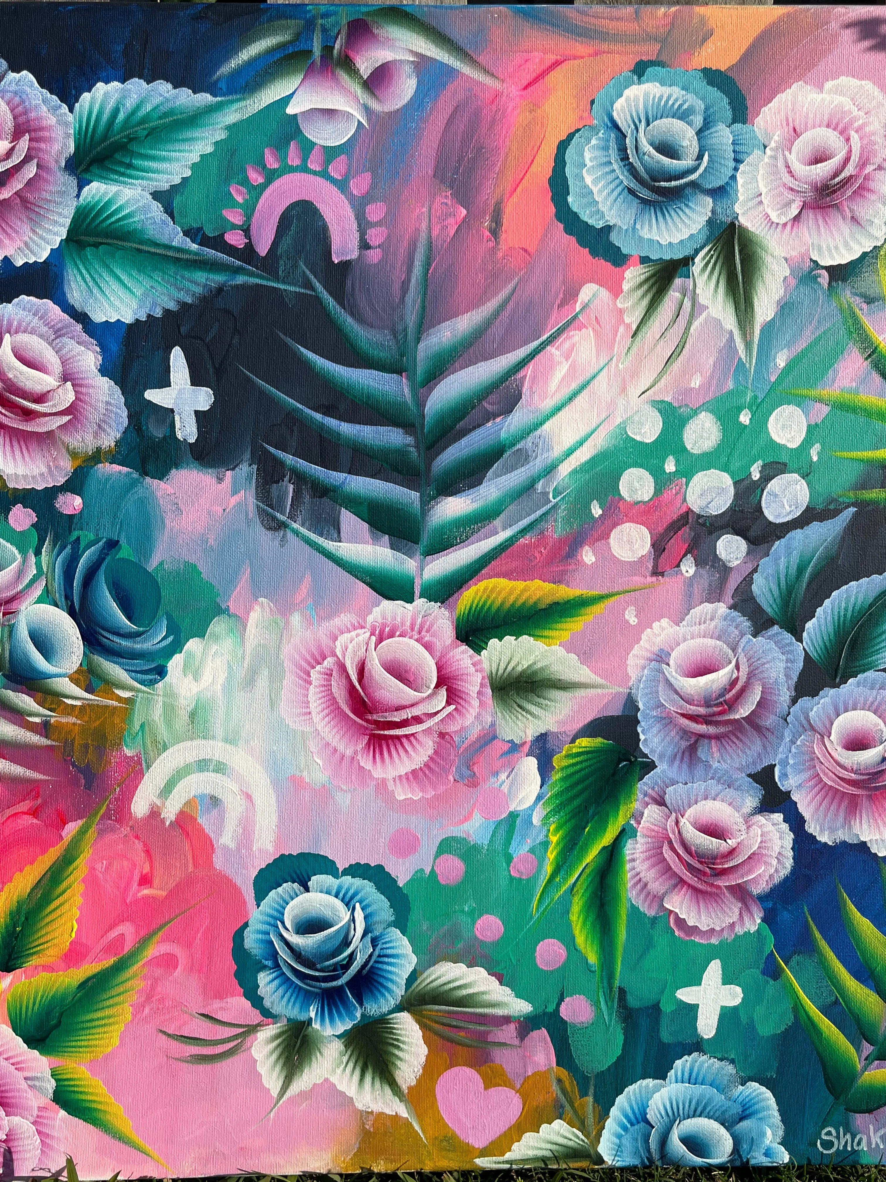 Fluro Pinky Flower Ferns