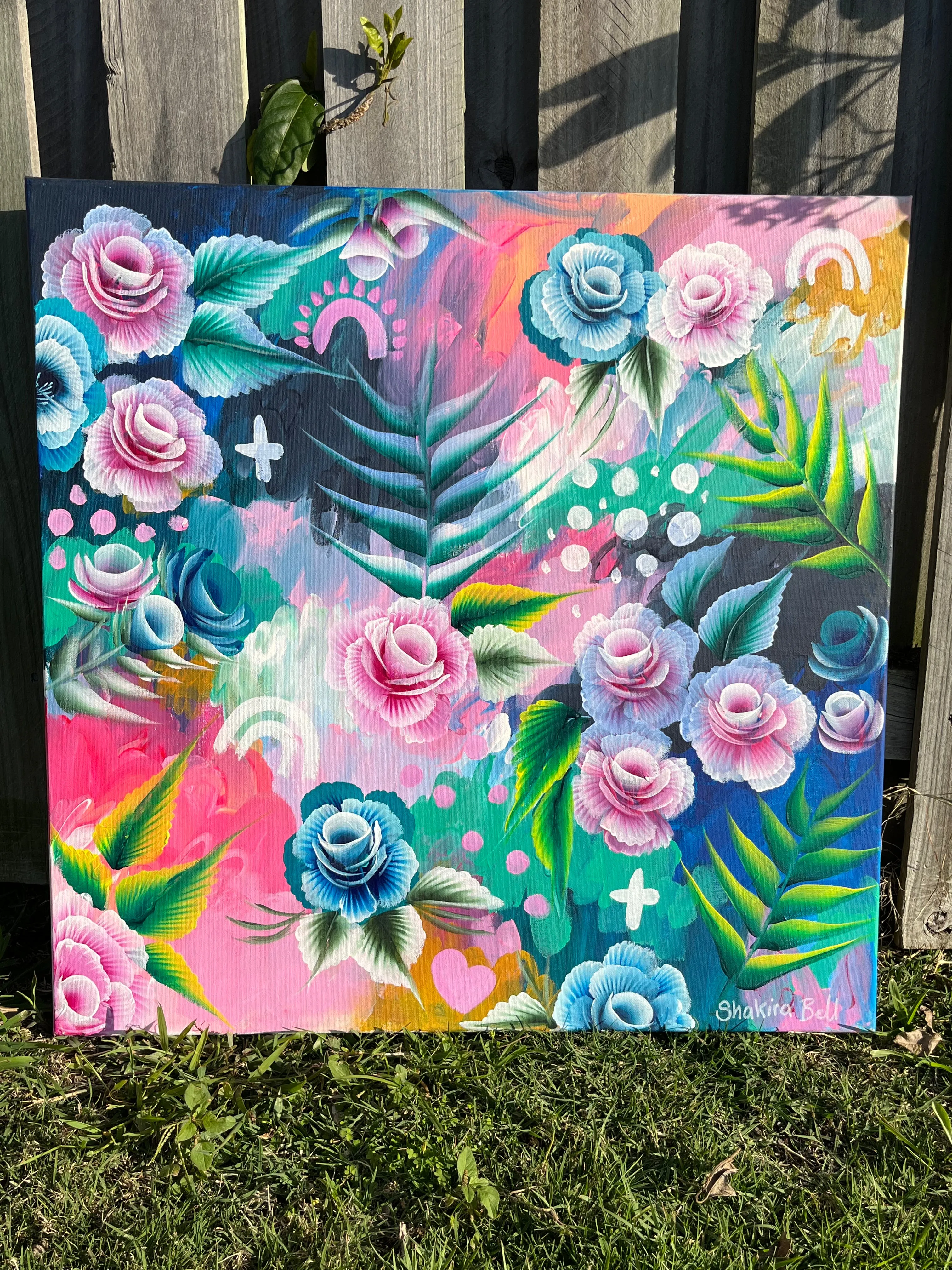 Fluro Pinky Flower Ferns