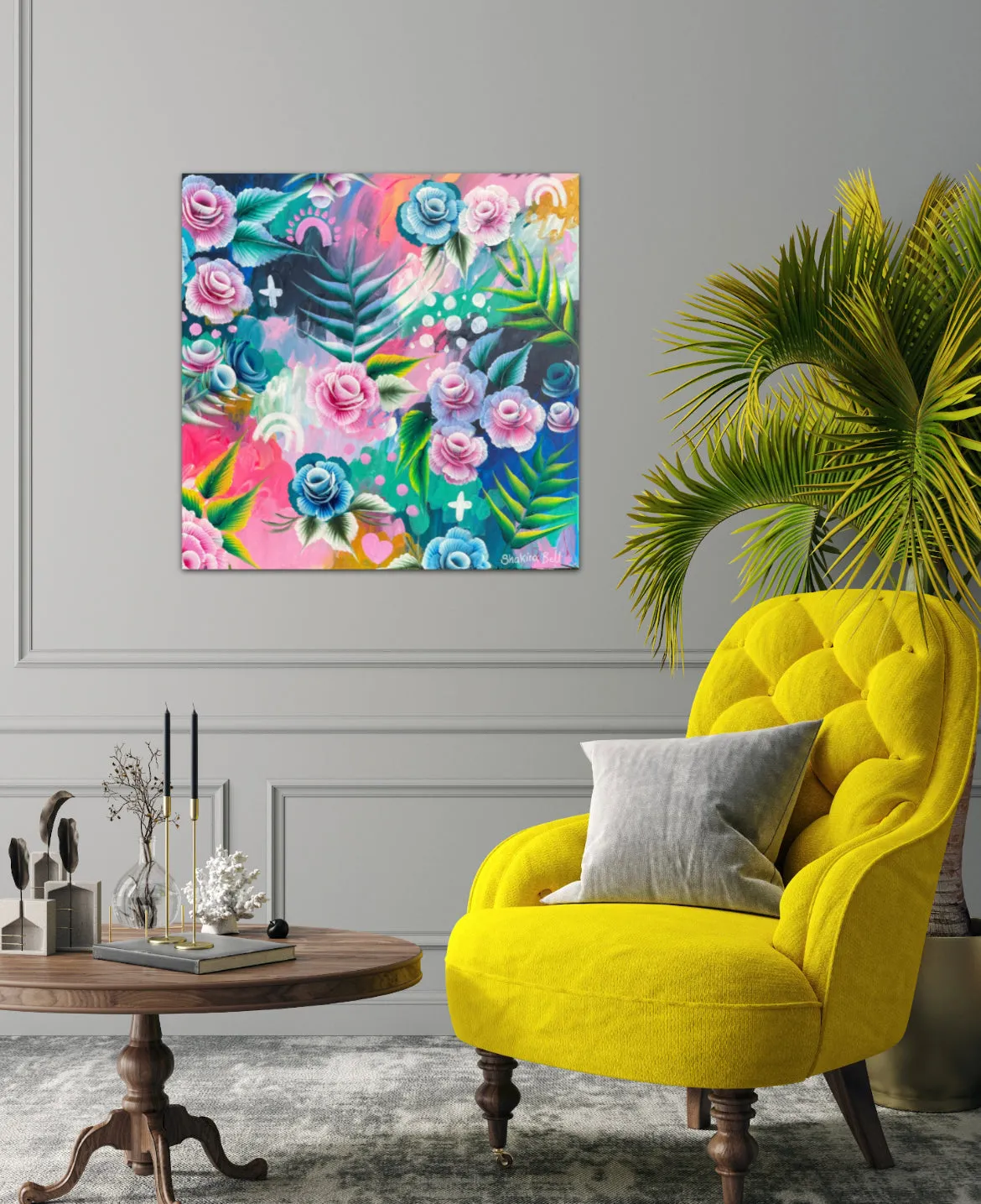 Fluro Pinky Flower Ferns