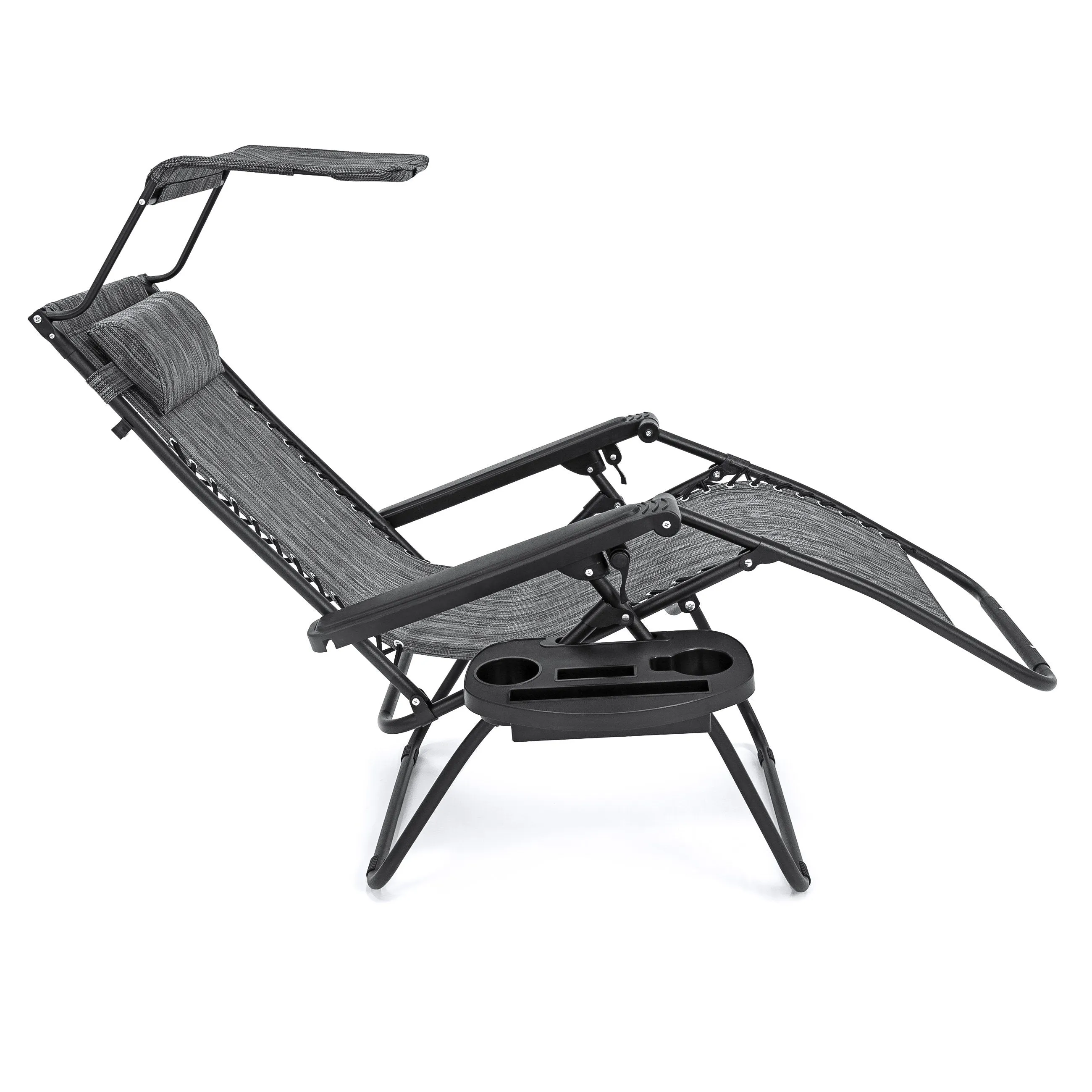 Folding Zero Gravity Recliner Lounge Chair w/ Canopy, Cup Holder