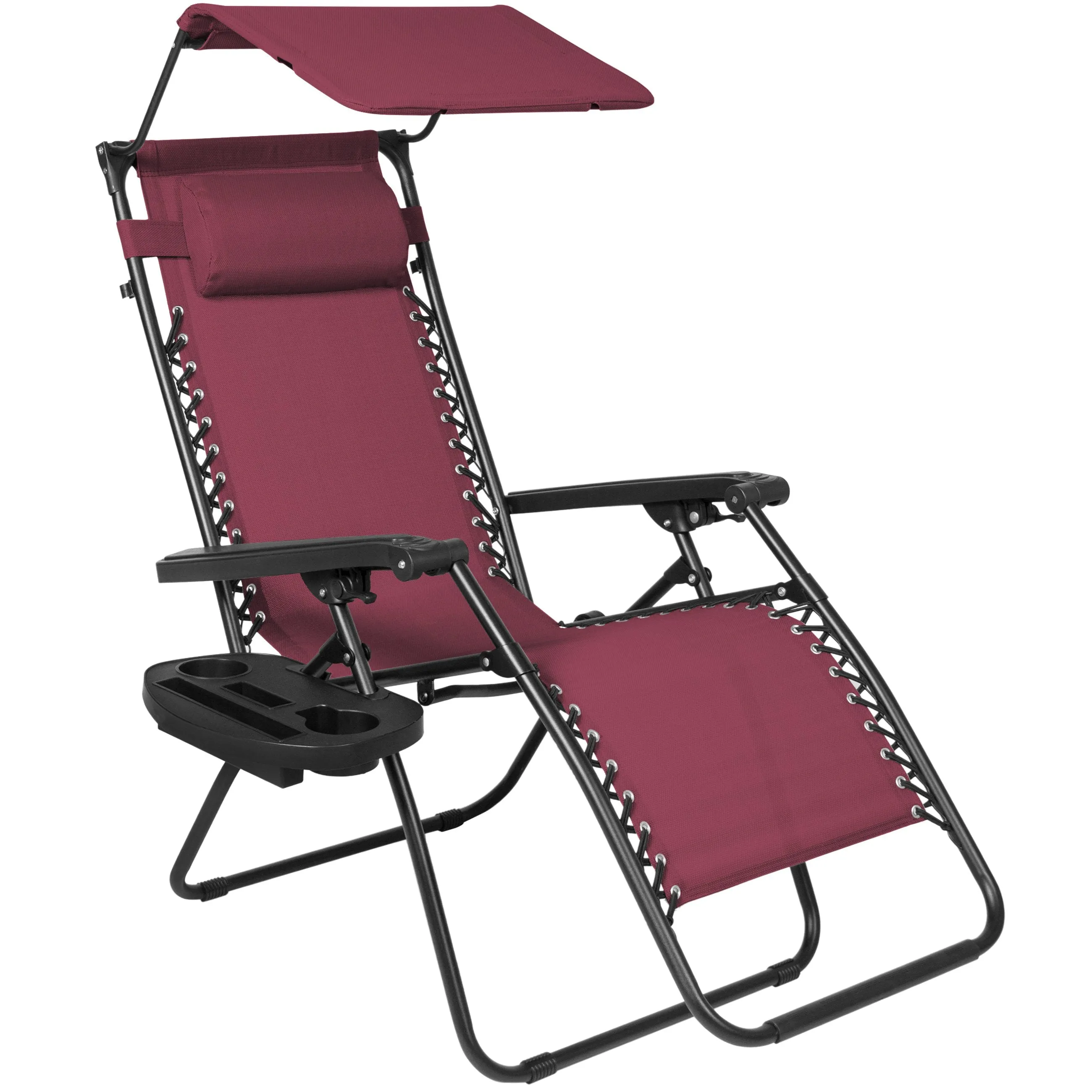 Folding Zero Gravity Recliner Lounge Chair w/ Canopy, Cup Holder