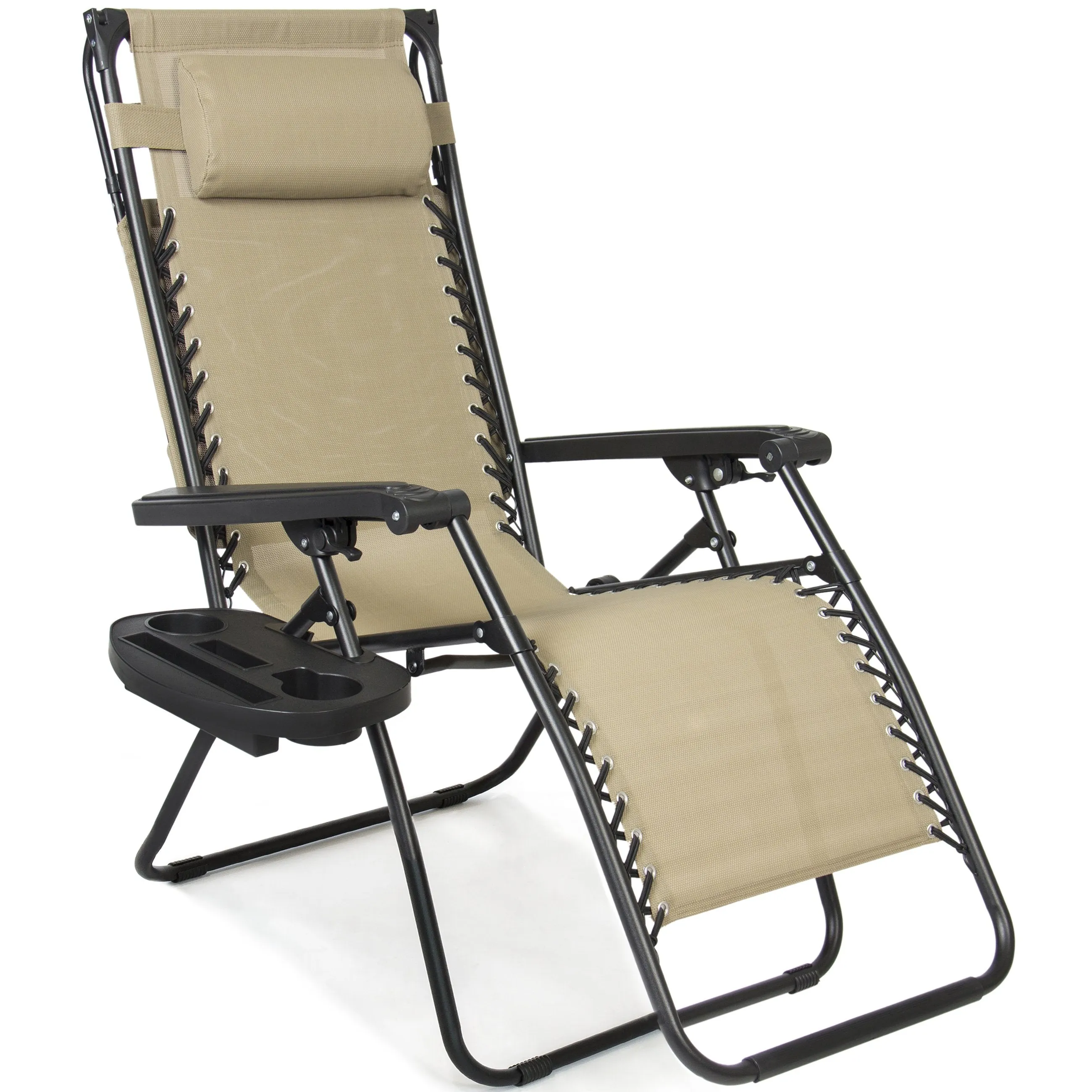 Folding Zero Gravity Recliner Lounge Chair w/ Canopy, Cup Holder