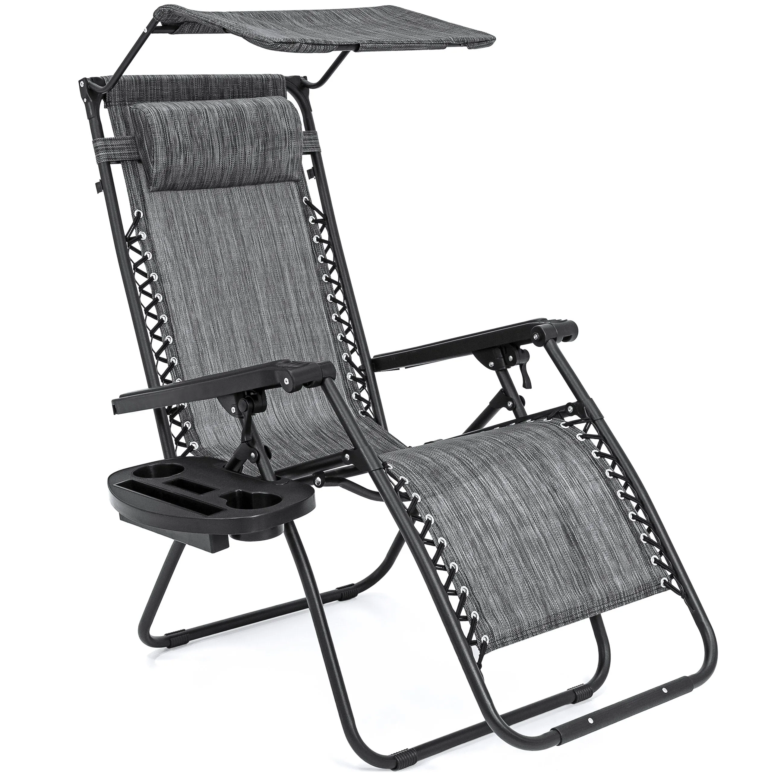 Folding Zero Gravity Recliner Lounge Chair w/ Canopy, Cup Holder