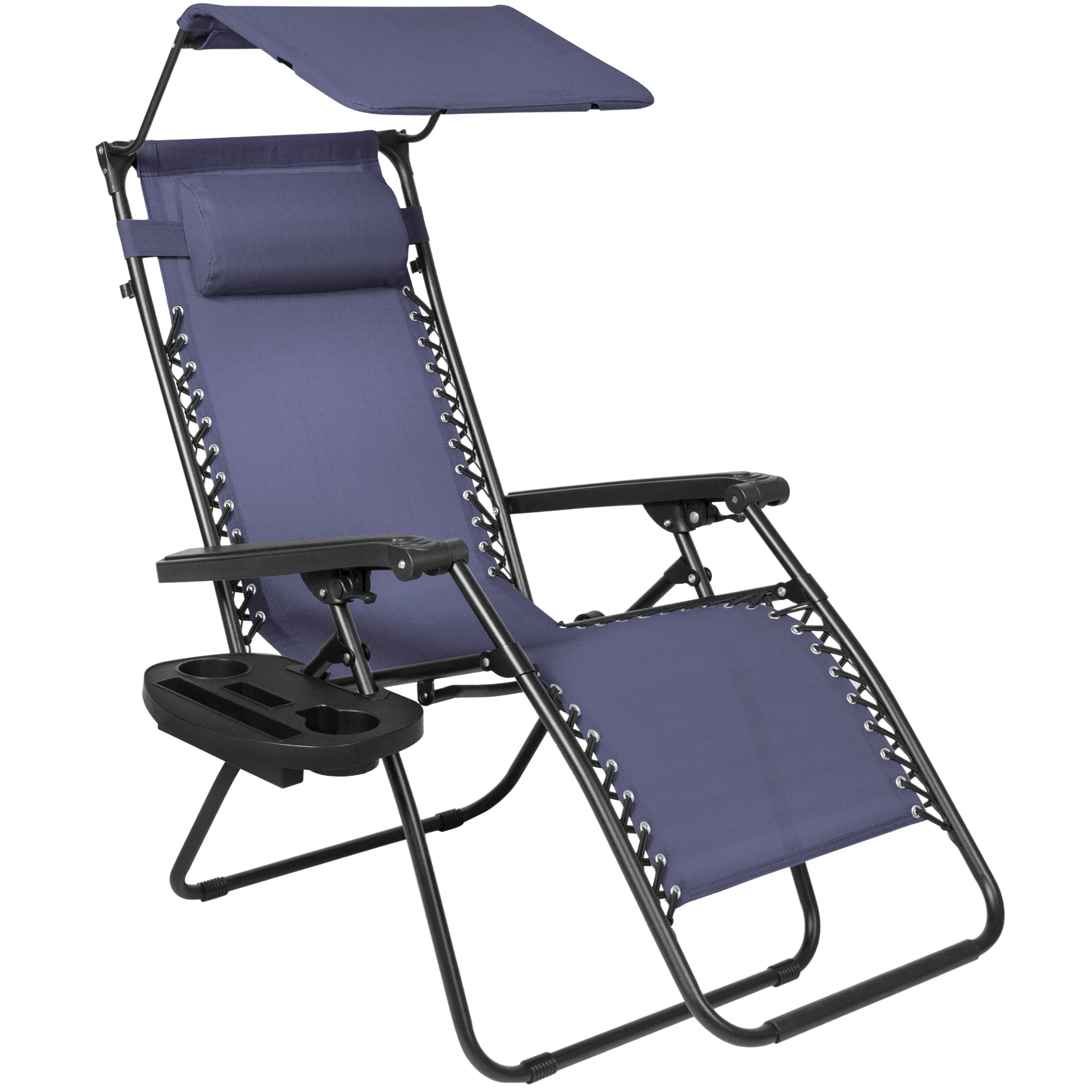 Folding Zero Gravity Recliner Lounge Chair w/ Canopy, Cup Holder