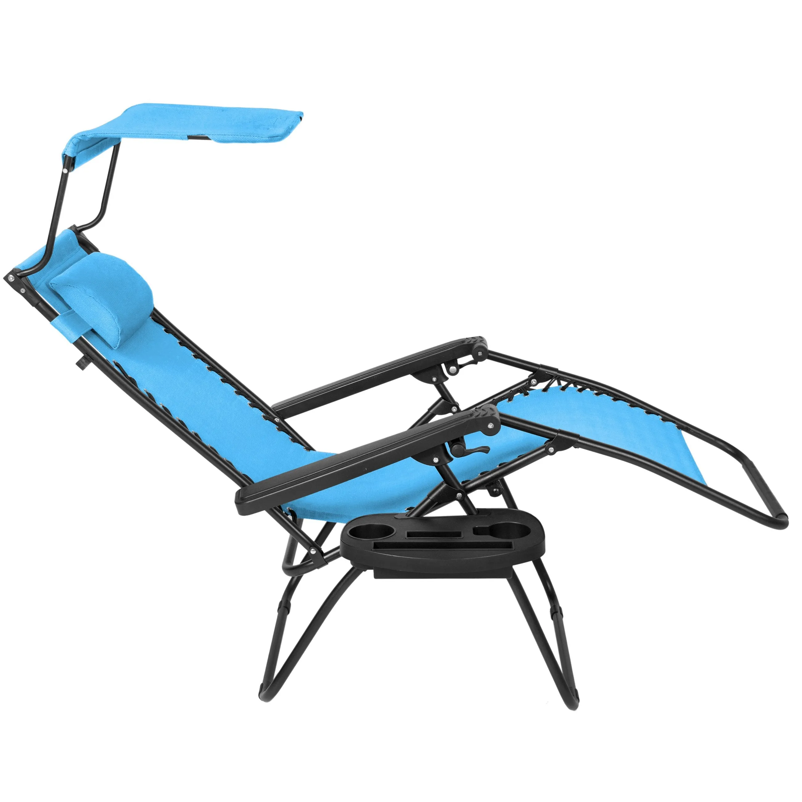 Folding Zero Gravity Recliner Lounge Chair w/ Canopy, Cup Holder