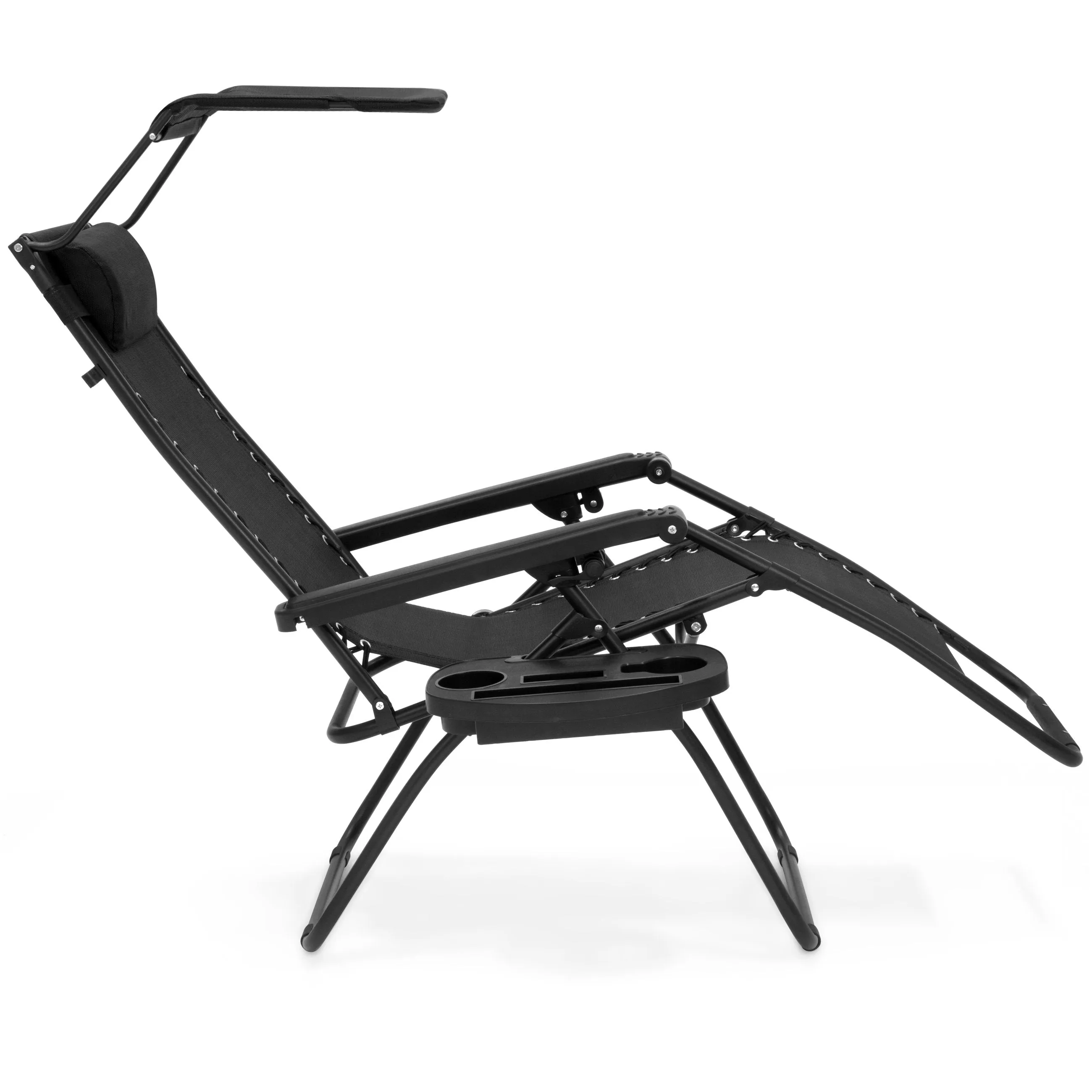 Folding Zero Gravity Recliner Lounge Chair w/ Canopy, Cup Holder