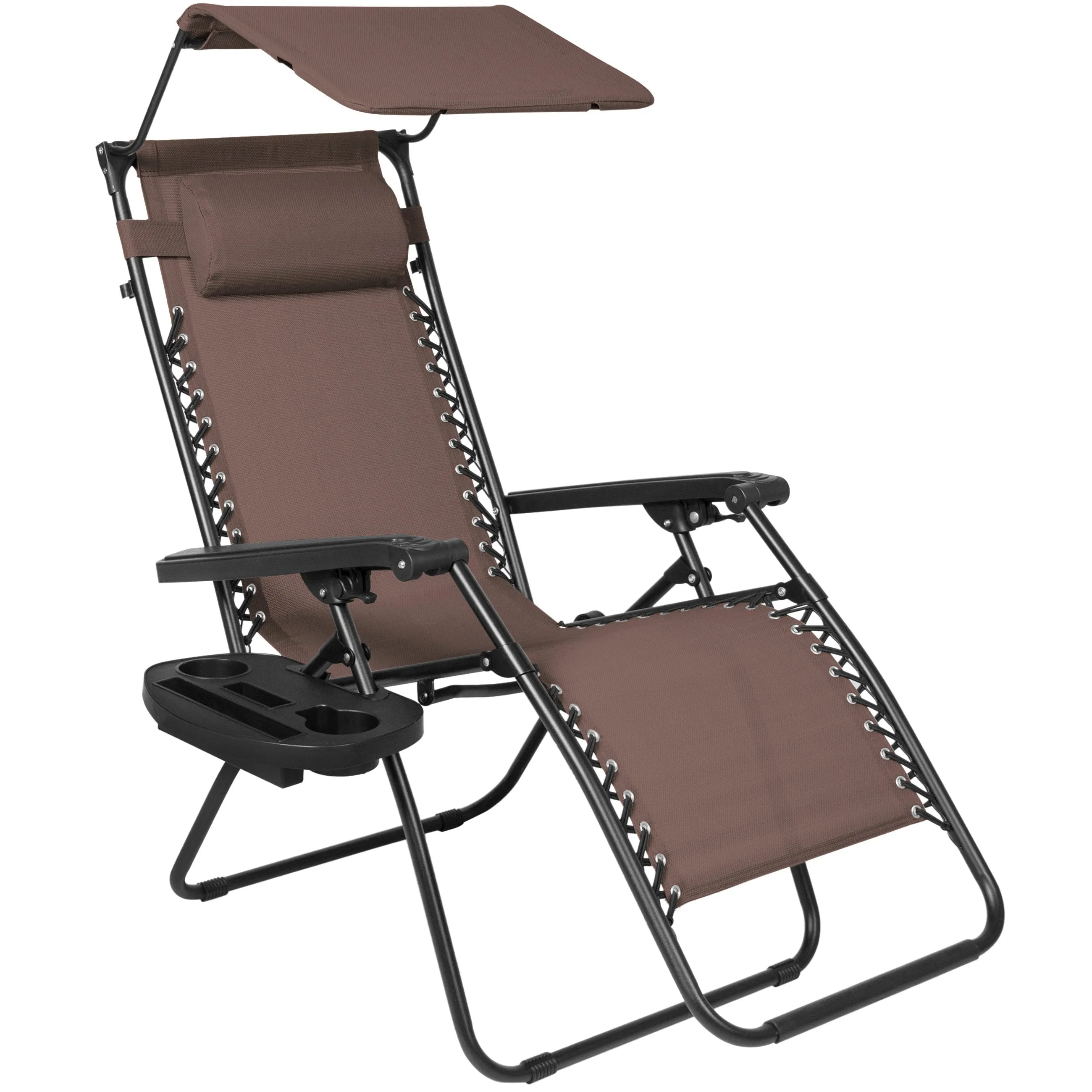Folding Zero Gravity Recliner Lounge Chair w/ Canopy, Cup Holder