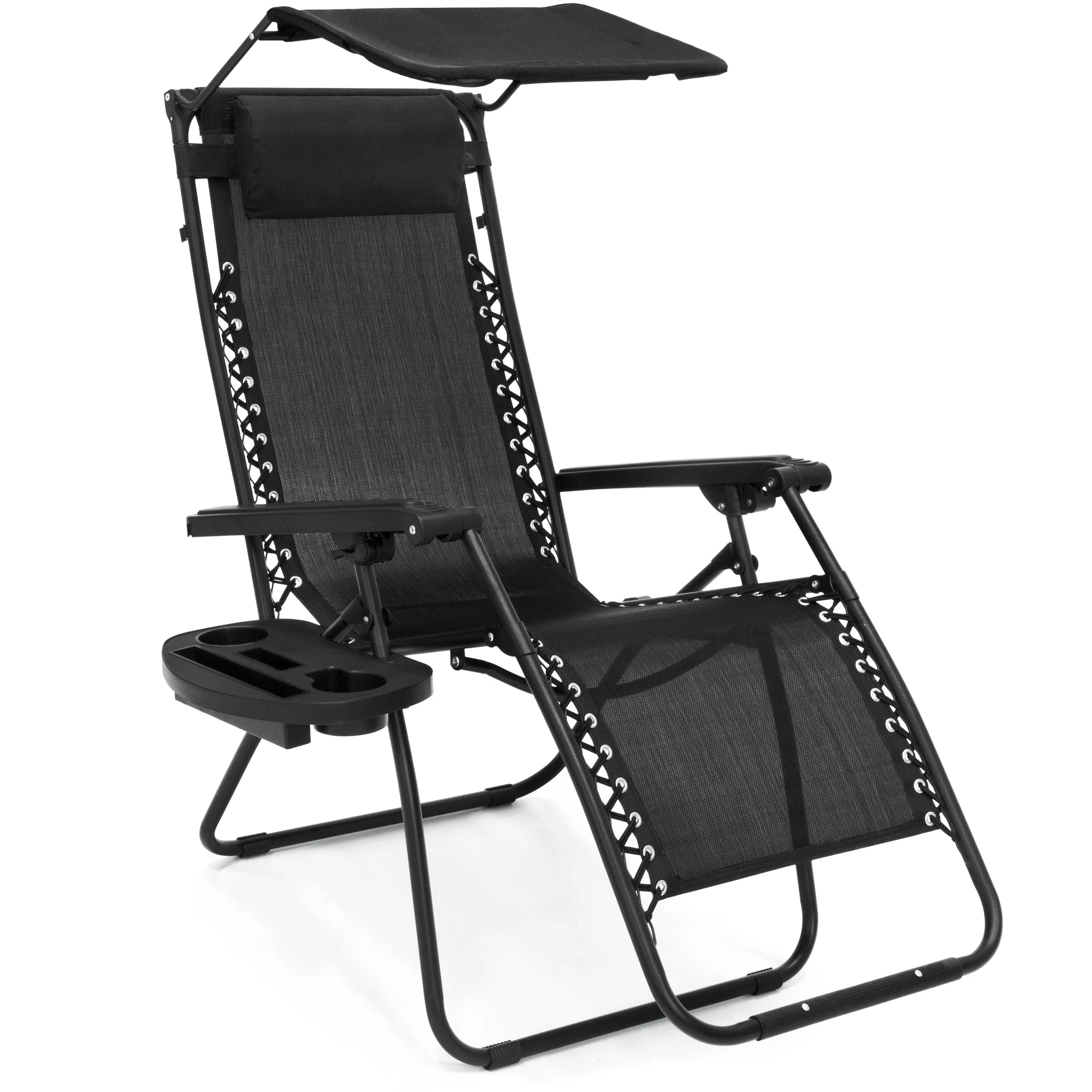 Folding Zero Gravity Recliner Lounge Chair w/ Canopy, Cup Holder