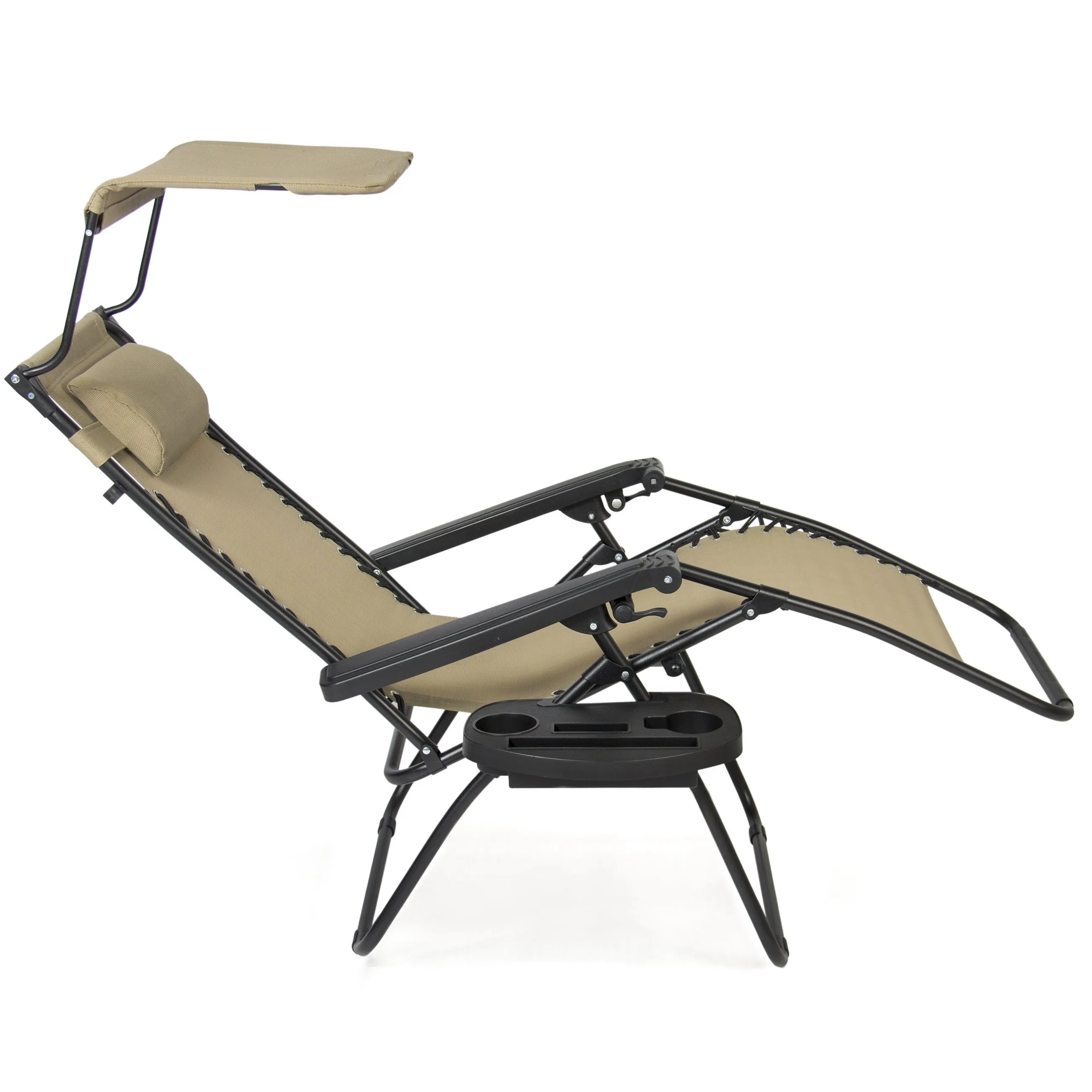 Folding Zero Gravity Recliner Lounge Chair w/ Canopy, Cup Holder