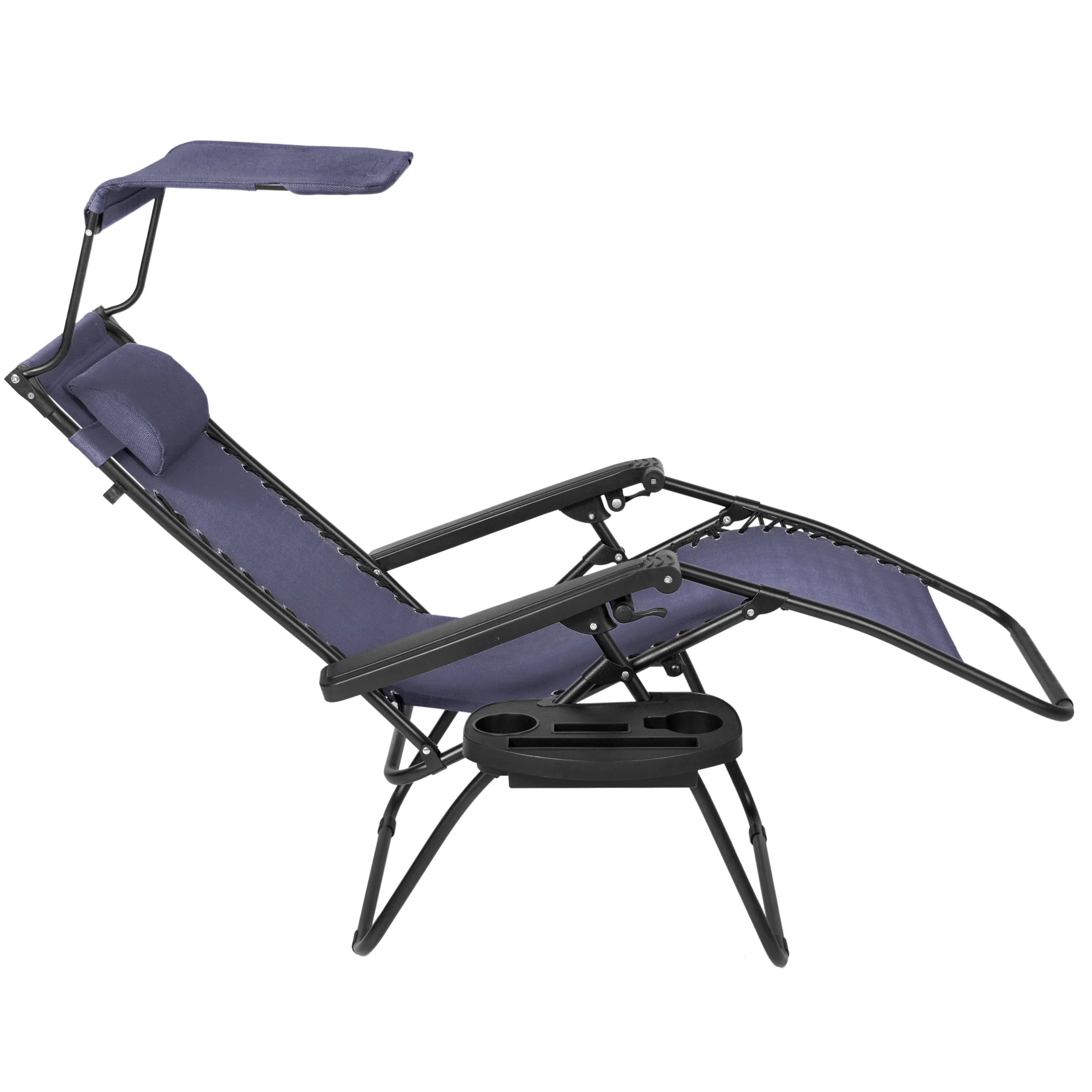 Folding Zero Gravity Recliner Lounge Chair w/ Canopy, Cup Holder