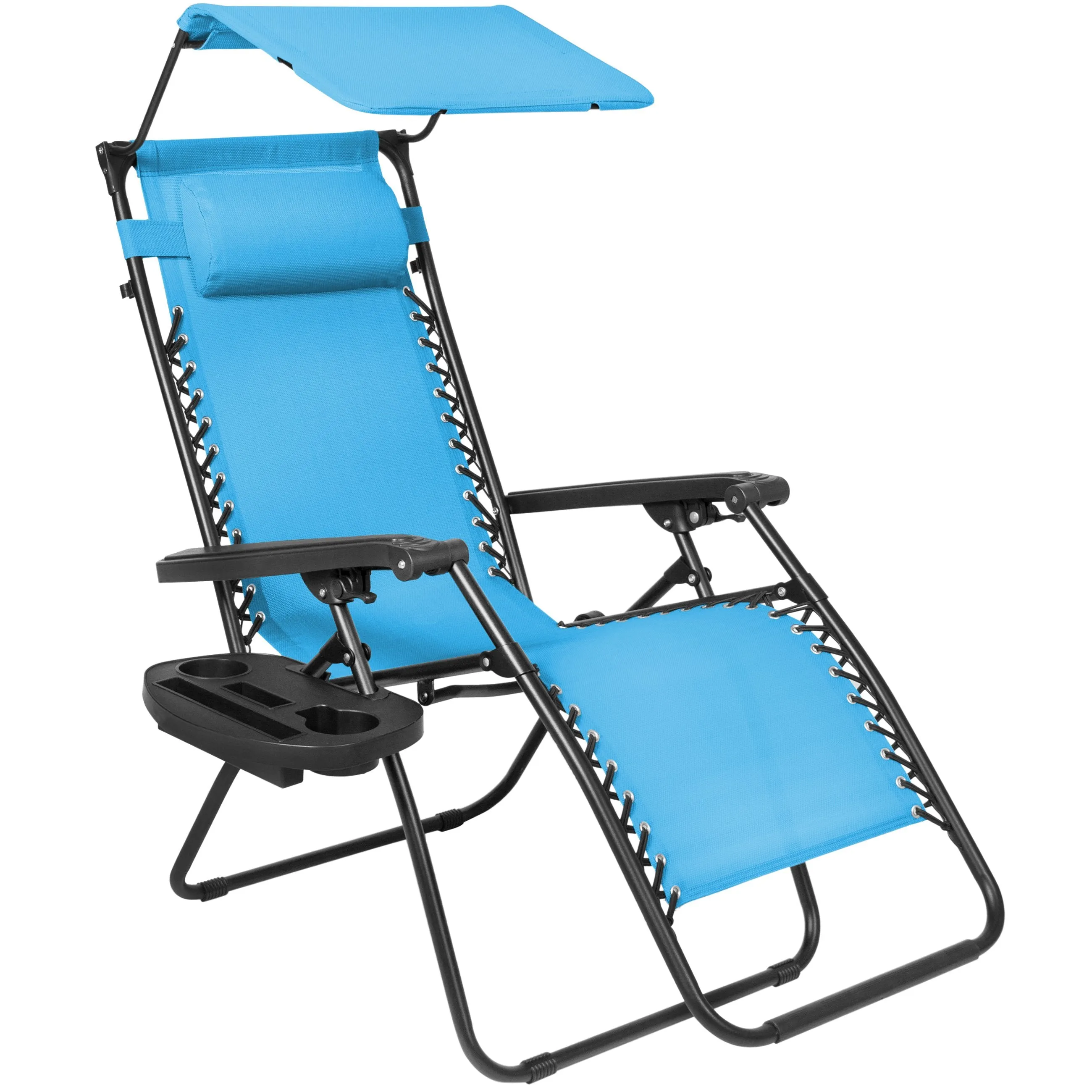 Folding Zero Gravity Recliner Lounge Chair w/ Canopy, Cup Holder