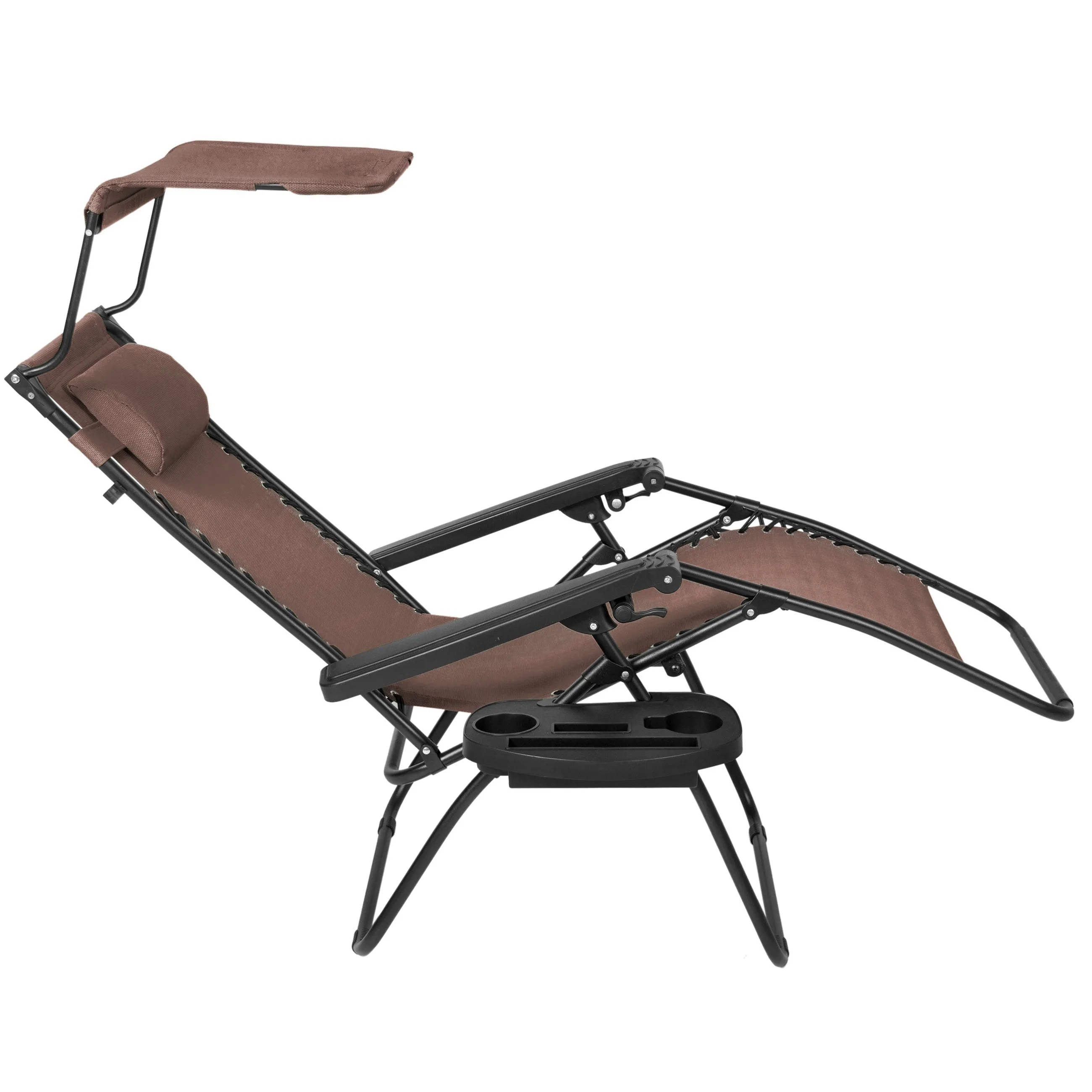 Folding Zero Gravity Recliner Lounge Chair w/ Canopy, Cup Holder