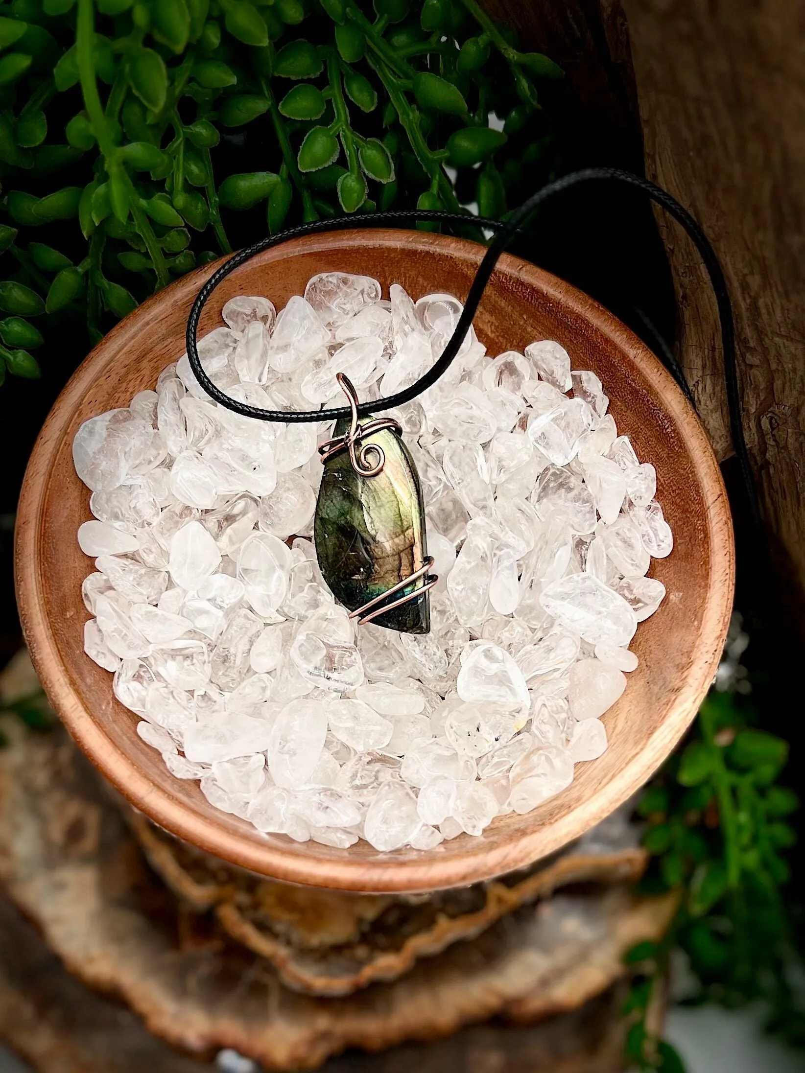 Labradorite Wire Wrapped Pendant in Antique Copper