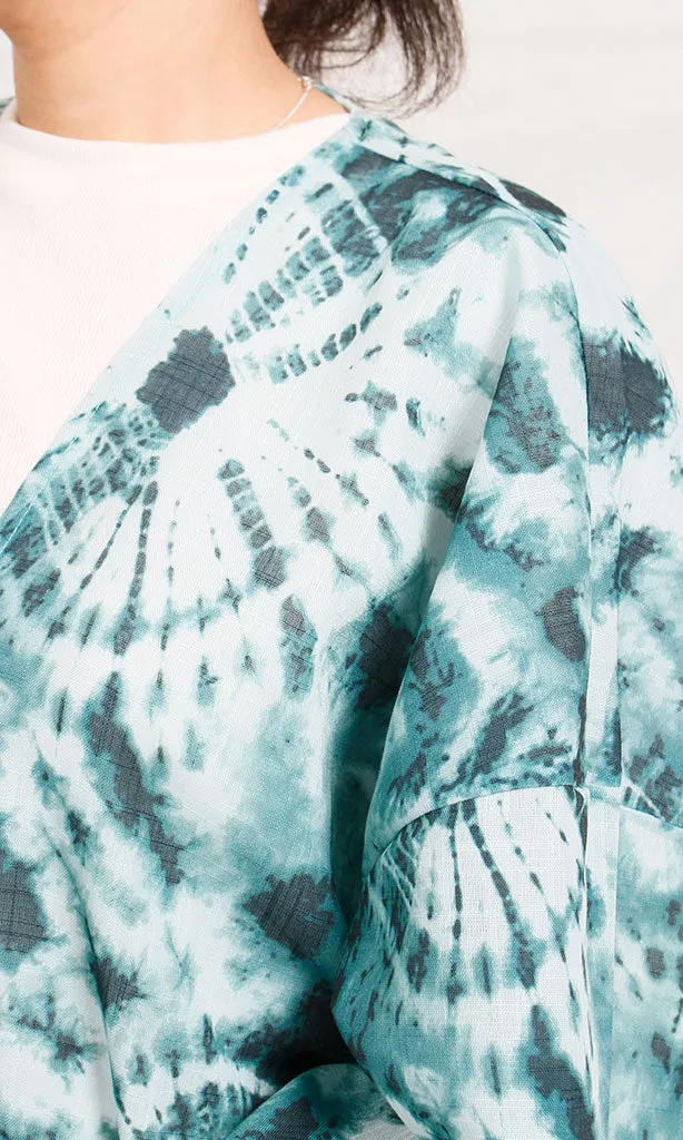 R205486 - Printed Linen Kimono - Green & White Tie-Dye