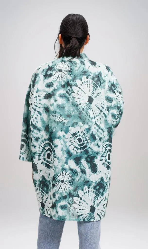 R205486 - Printed Linen Kimono - Green & White Tie-Dye