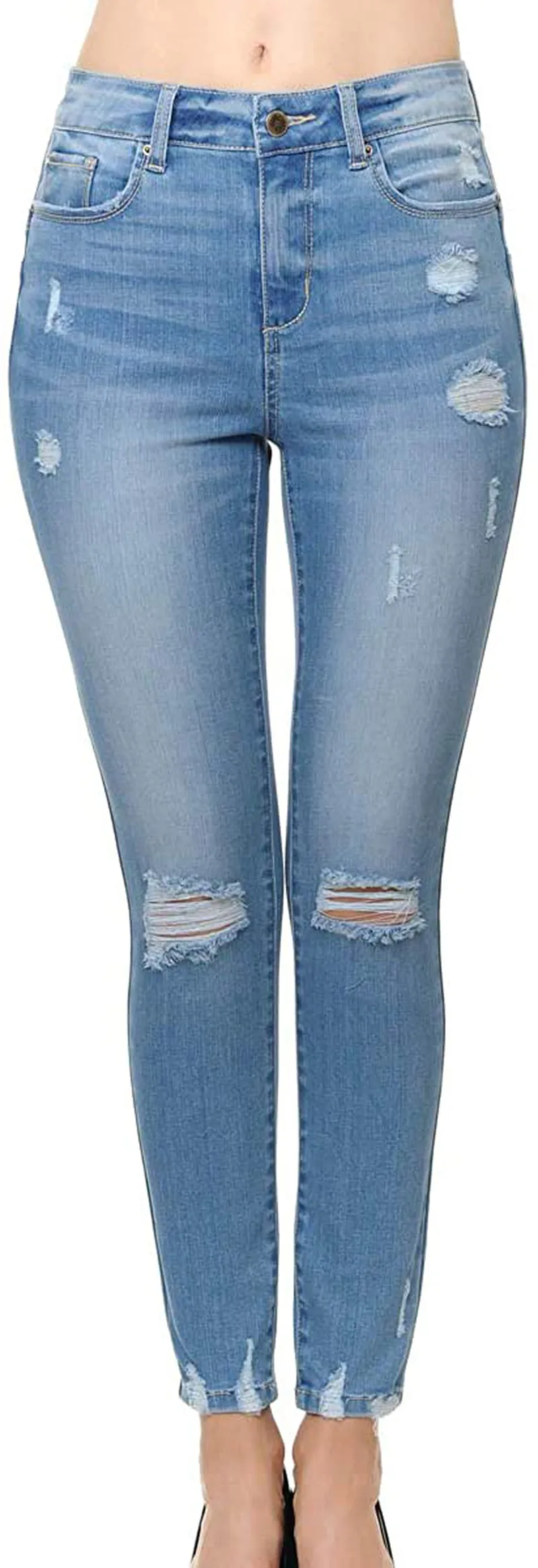Wax Jean Women's 'Butt I Love You' Push-Up High-Rise Skinny Jeans with Destructed Hem Detail in Fine Cotton Denim