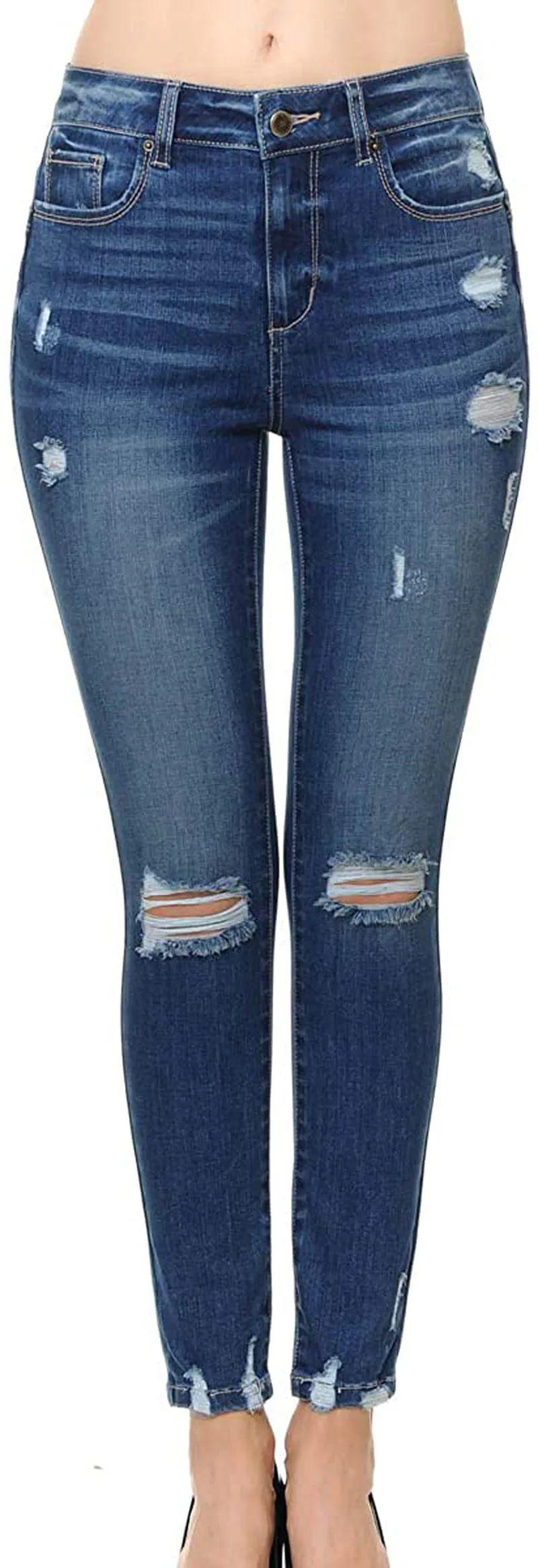 Wax Jean Women's 'Butt I Love You' Push-Up High-Rise Skinny Jeans with Destructed Hem Detail in Fine Cotton Denim