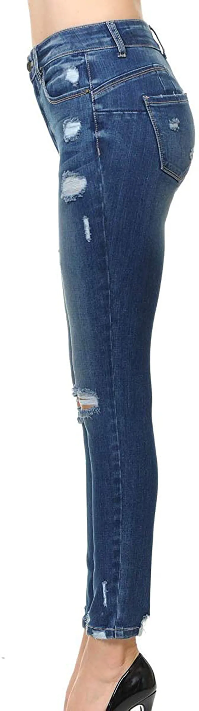 Wax Jean Women's 'Butt I Love You' Push-Up High-Rise Skinny Jeans with Destructed Hem Detail in Fine Cotton Denim
