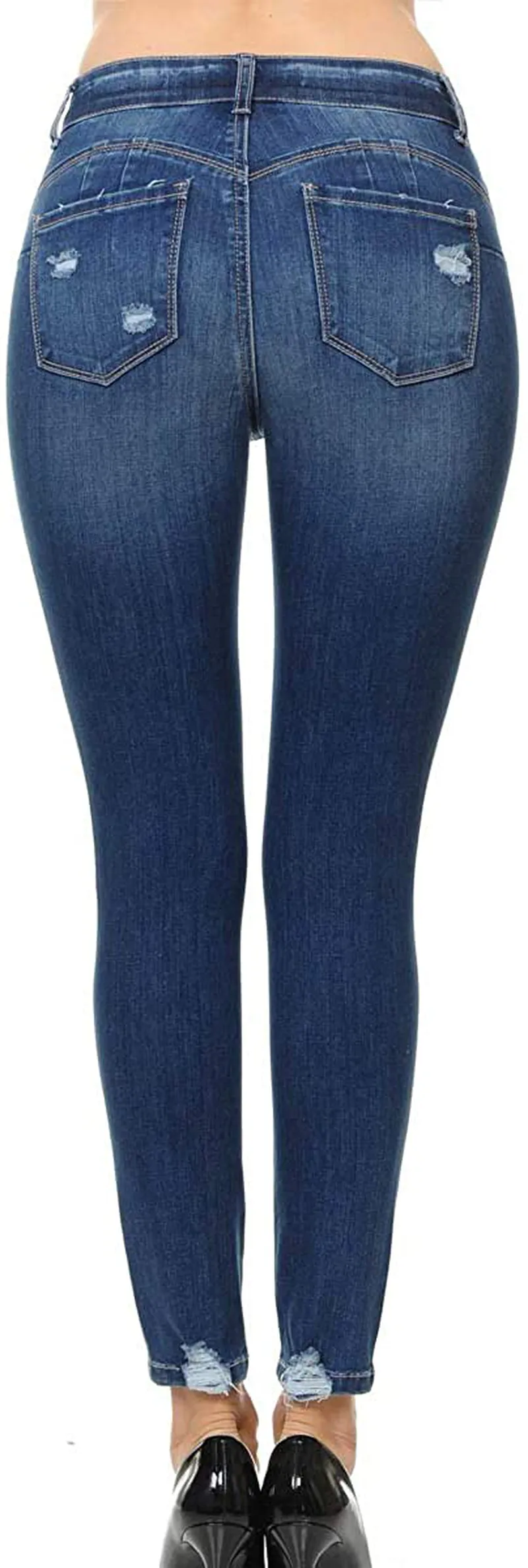 Wax Jean Women's 'Butt I Love You' Push-Up High-Rise Skinny Jeans with Destructed Hem Detail in Fine Cotton Denim