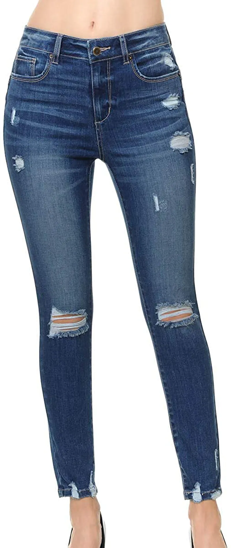 Wax Jean Women's 'Butt I Love You' Push-Up High-Rise Skinny Jeans with Destructed Hem Detail in Fine Cotton Denim
