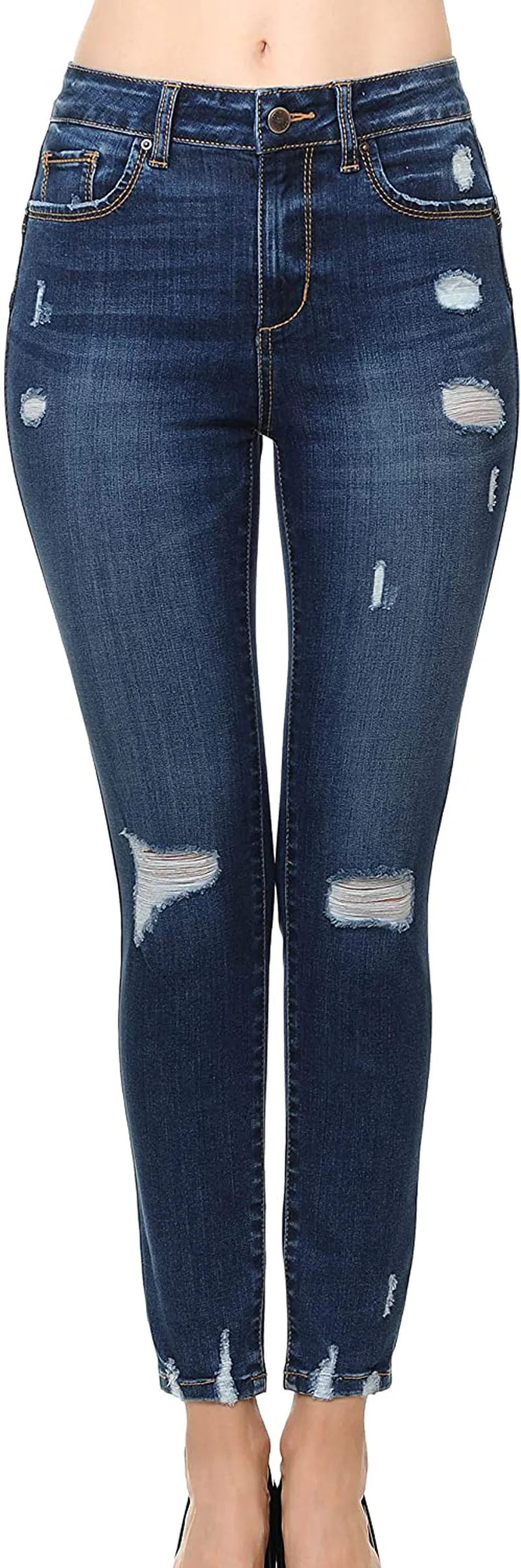 Wax Jean Women's 'Butt I Love You' Push-Up High-Rise Skinny Jeans with Destructed Hem Detail in Fine Cotton Denim