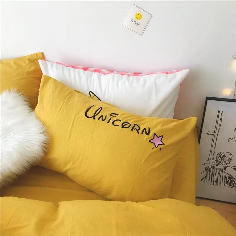Yellow Unicorn Bed Set