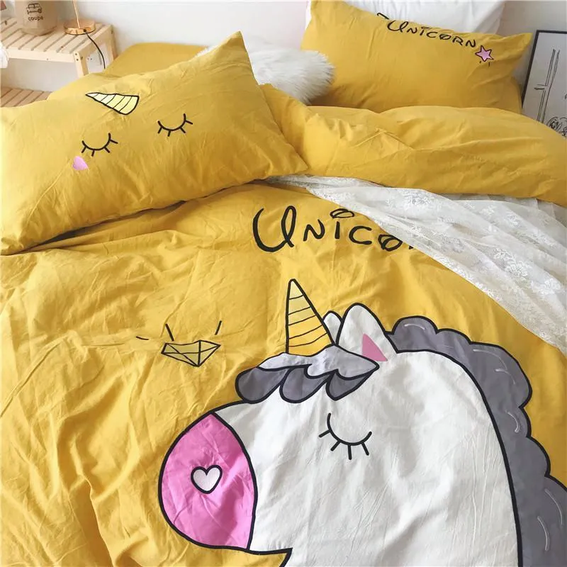 Yellow Unicorn Bed Set