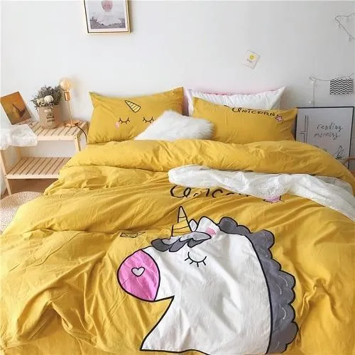 Yellow Unicorn Bed Set